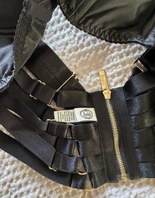 Bordelle Silk Push Up Bustier & Harness Brief - Black Size S 