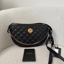 Versace Black Quilted Crossbody Bag with Gold Chain
