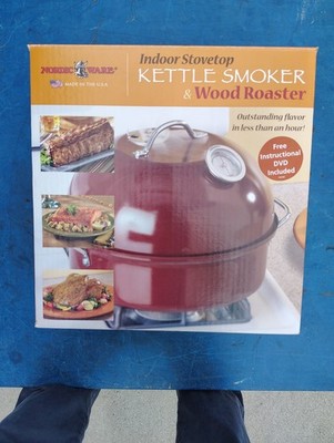 Nordic Ware Indoor Stovetop Kettle Smoker Wood Roaster Grill Rack Red New 