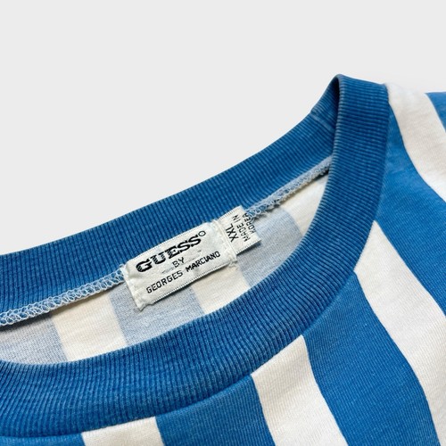 Vtg 90s Guess Jeans USA Vertical Striped Tee Shirt, RARE, Embroidered Logo 2XL - 第 5/7 張圖片