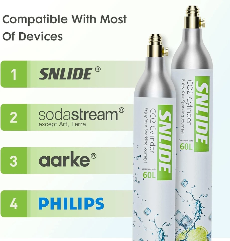 Запечатанный Full Soda Maker зеленый CO2 цилиндр карбонатор - 14,5 унций. Делает до 60 л - Изображение 3 из 4