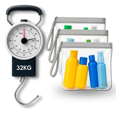 FREYPAC Gepäckwaage mit Maßband, 32 kg Kapazität, 3 Fluggesellschaften zugelassen transparent