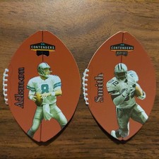 Emmitt Smith #21 Troy Aikman #18 1998 Playoff Leather DieCut Football SILVER NFL