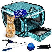 Pet Fit Life Extra Large Cat Carrier Travel Foldable Portable Teal Checkers