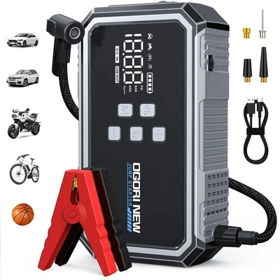 OGORI NEW Avviatore a Salto per Auto 9000A Con Compressore Aria Pack Booster 12V Power Bank QC 3.0