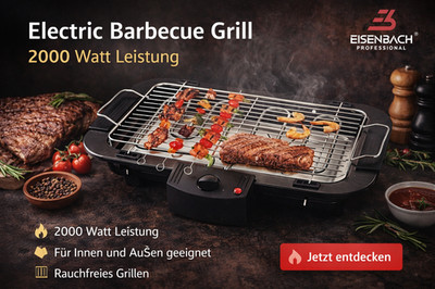 Elektrischer Tischgrill 2000W Elektrogrill E-Grill Partygrill Thermostat Balkon