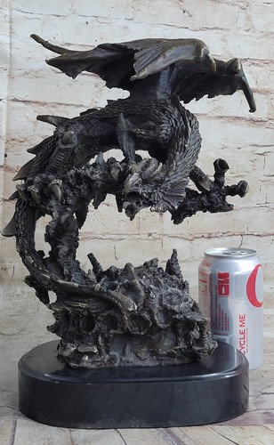 Dragon Ailé 2024 Fantaisie Mythologie Gargouille 13" Statue Bronze Unique Sculpture Cadeau
