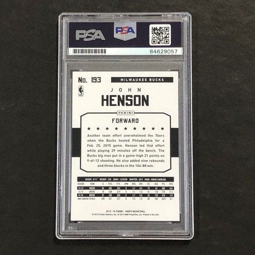 2015-16 NBA Hoops #193 John Henson Signed Card AUTO 10 PSA Slabbed Bucks - Picture 2 of 2