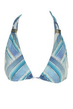 Bar Iii Bue Multi Scarf-Print Hardware Halter Bikini Top M