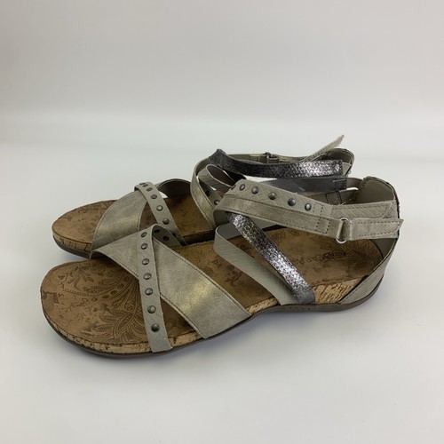 Bearpaw Juliana II Strappy Sandal Flat Adjustable Studded Pewter Women Size 9 - Picture 2 of 13