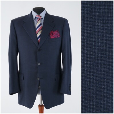  Herren Canal Blazer 44L UK Größe Pin kariert blau Wolle Sportmantel Jacke