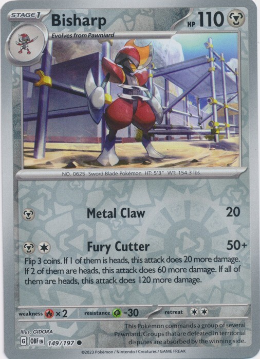Reverse Holo Bisharp 149/197 Common Obsidian Flames