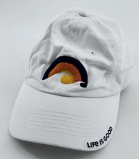 Life is Good White Sunset Waves Ocean Hat Baseball Cap Strapback Youth Small