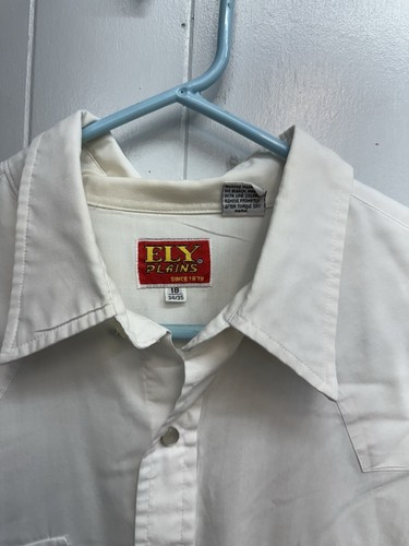 Vtg Ely Plains Pearl Snap Western Shirt Men’s Size 18 34/35 White Long Sleeve - Picture 6 of 9