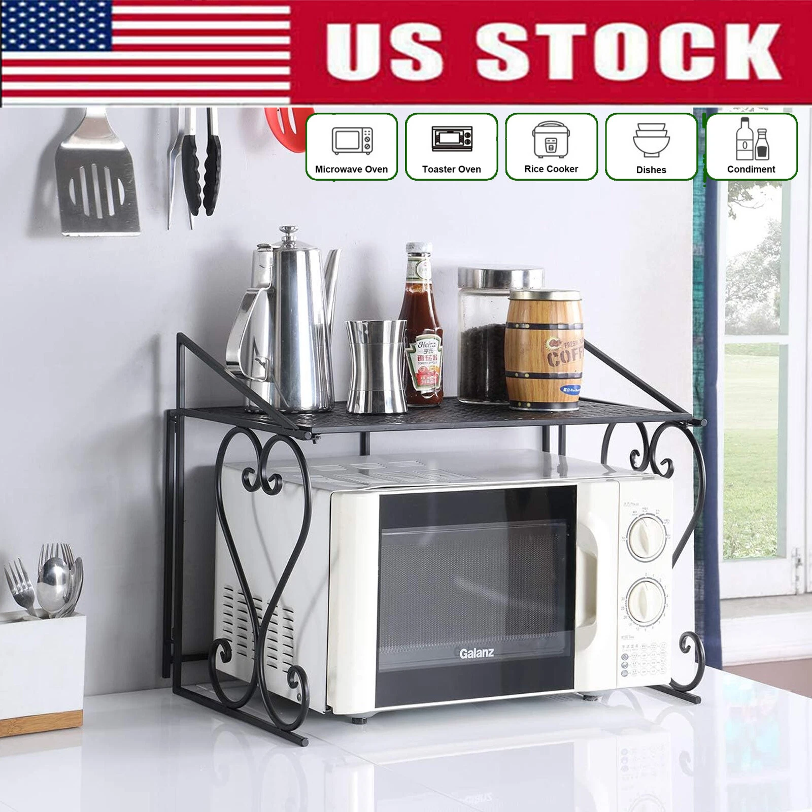 Kitchen Microwave Oven Rack Shelf Over the Countertop Stand Kitchen Organizer