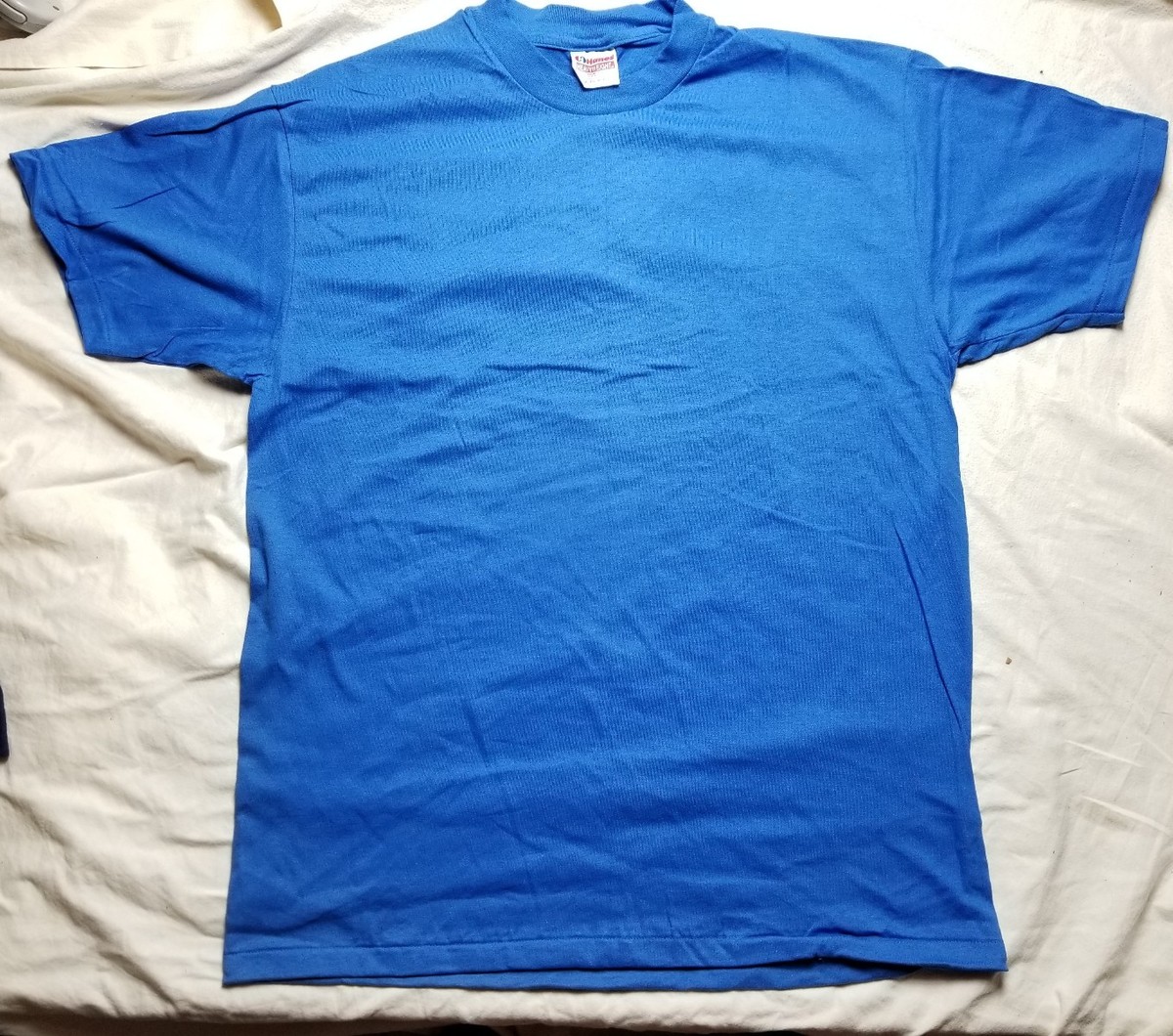 Vintage HANES HEAVYWEIGHT T Shirt Blue Blank Soft Thin 50/50 Tee