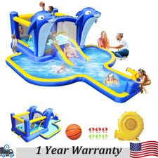 8 in 1 Inflatable Bounce House Dolphin Sprinkler W/Blower Basketball Football