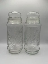 Vtg 2 Planters Mr. Peanut Clear Glass Jar Canister Set 1982 Apothecary w/ lids