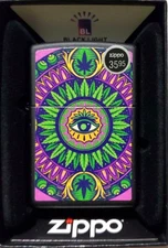 Zippo lighter Black Light Cannabis Pattern 48583 #125n