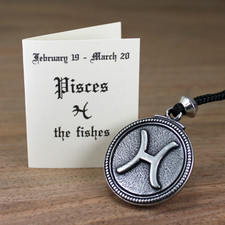 Pisces Zodiac Pendant Astrology Horoscope Pewter Jewelry Necklace Talisman