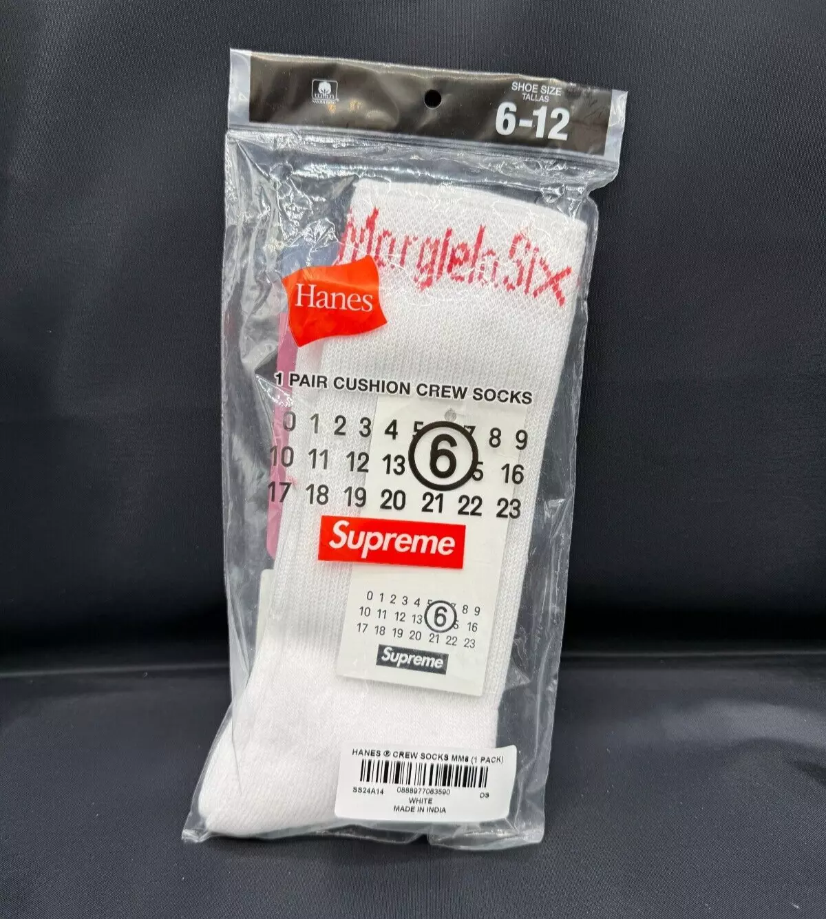 Chaussettes d'équipage Supreme MM6 Maison Margiela Hanes (1 paquet) blanches O/S SS24 neuves
