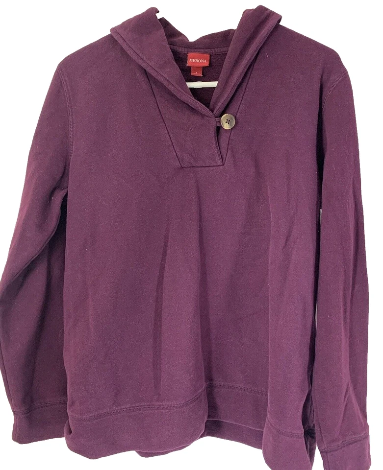 2 sudaderas para mujer Merona grandes pulóver púrpura blanco con detalles de botones Foto 3 de 4