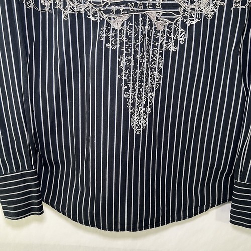 Fender Custom Shop Button Up Shirt Mens Size Small Navy Striped Embroidered LS - Picture 15 of 17