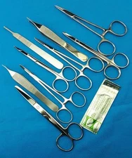 9 PCS SUTURE LACERATION MEDICAL STUDENT SURGICAL INSTRUMENTS KIT + 7 BLADES # 22