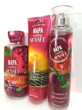 BBW Napa Valley Sunset Shea Cream Shower Gel & Fragrance Mist SET Rare 3pc
