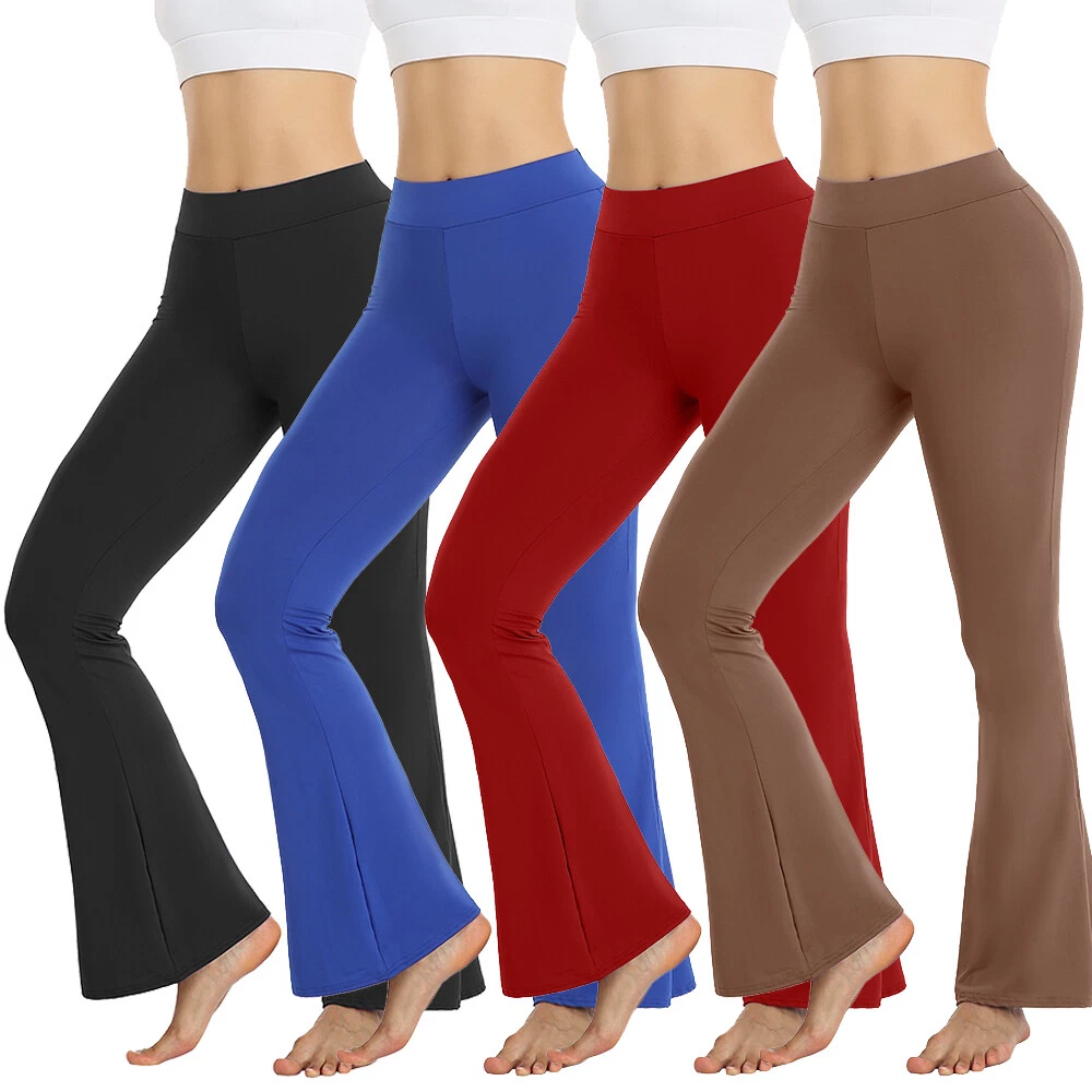 Women High Waist Tummy Control Flare Yoga Pants Wide Leg Pants Leggings  Workout