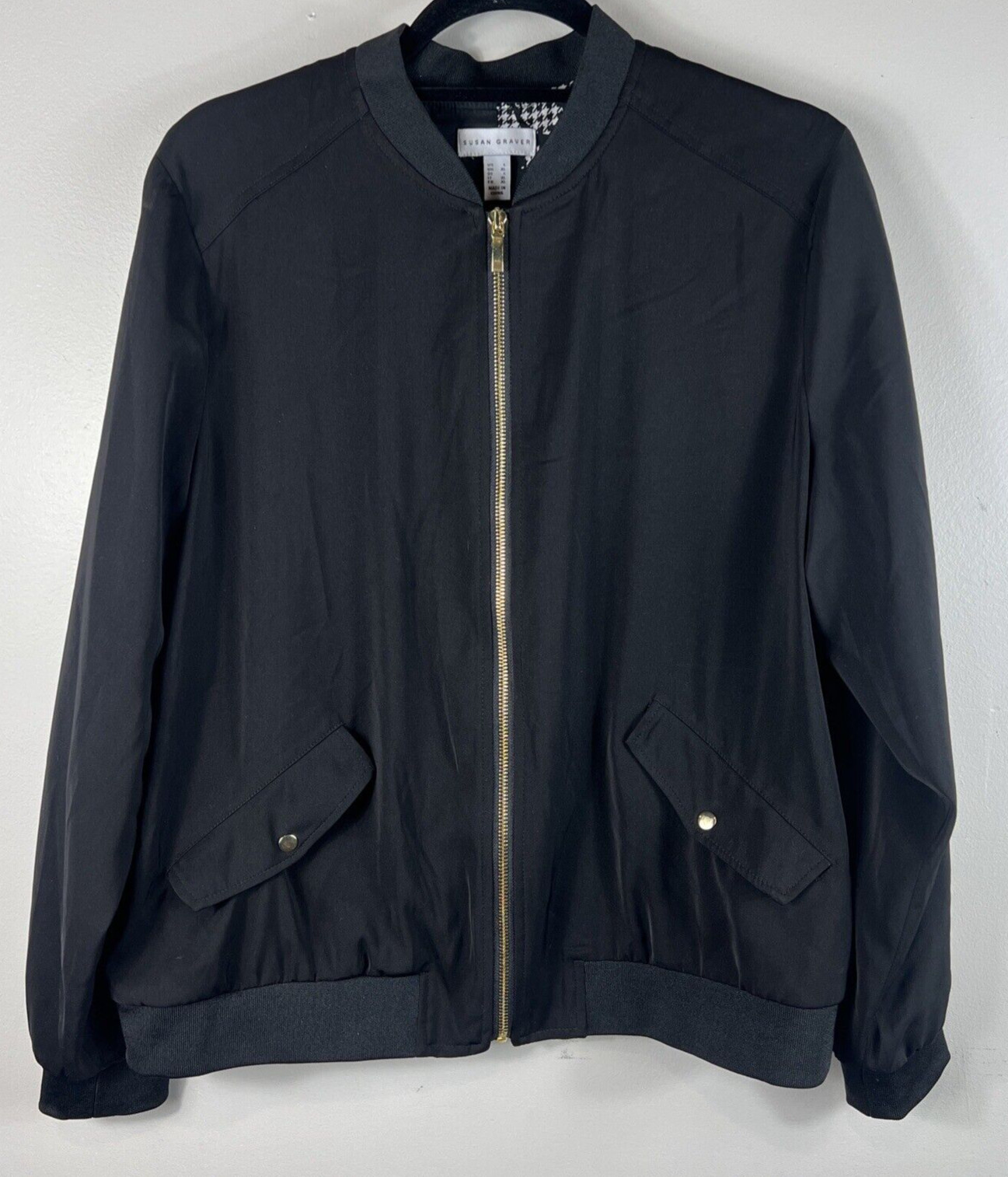 Susan Graver Basic Black Jacket w/ Pockets Gold Z… - image 1