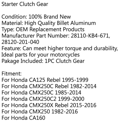 CLUTCH STARTER FOR HONDA CA125 CMX250C CMX250X REBEL CB250 NIGHTHAWK POLICE - Picture 6 of 8
