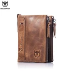 BULLCAPTAIN Genuine Leather RFID Wallet Mens Credit Card ID Holder Zip Purse