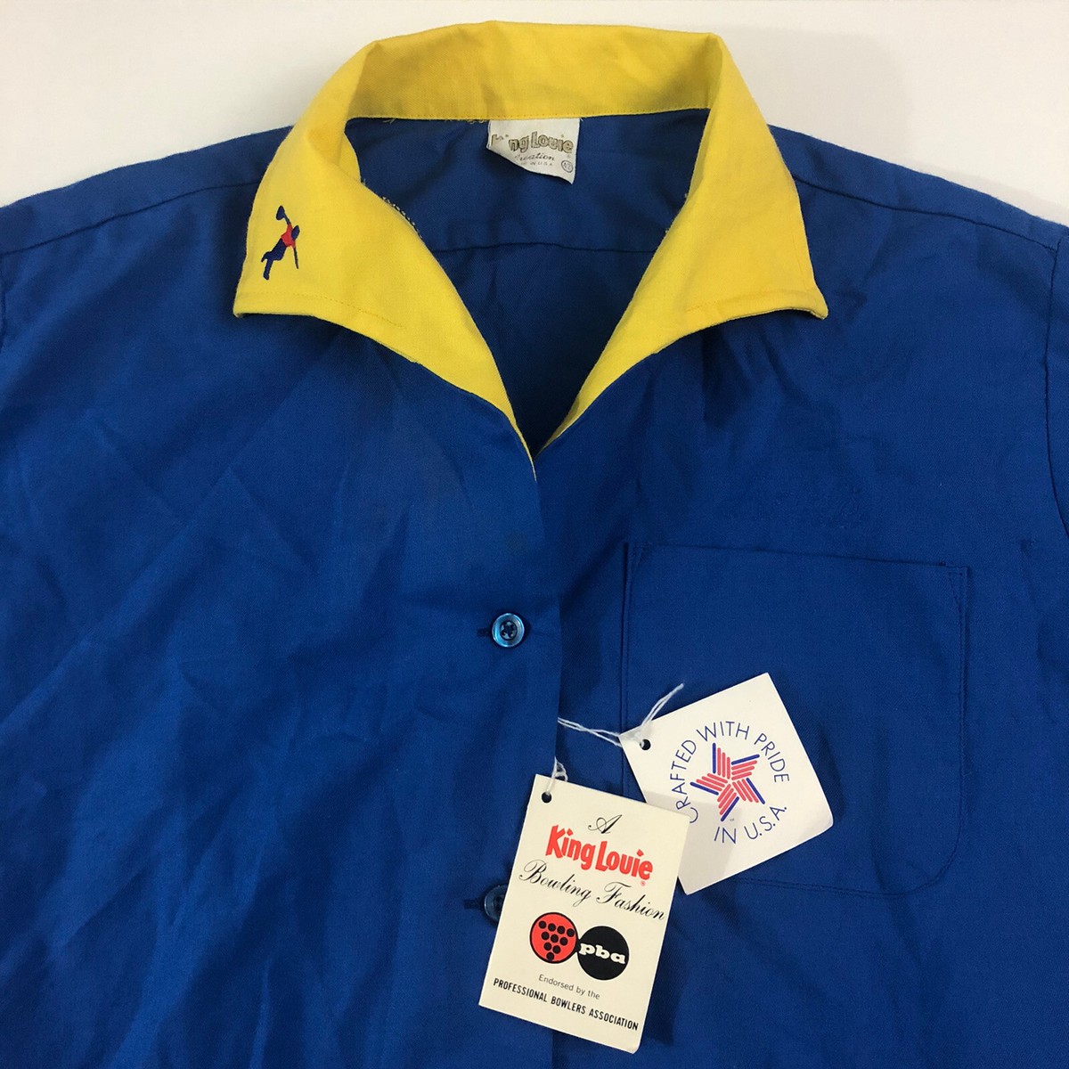 VTG King Louie Bowling Shirt Womens SZ 42 Blue Yellow