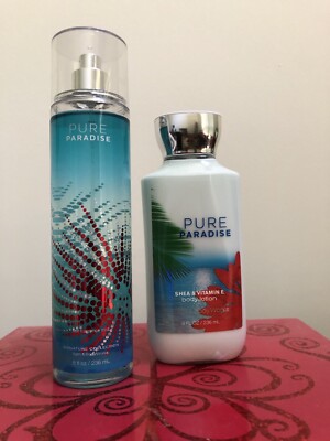Bath & Body Works PURE PARADISE Body Lotion & Fine Fragrance Spray 8oz Very RARE