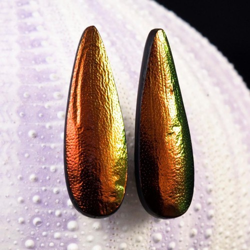Drop Earring Pair Handmade Copper Red Jewel Beetle Wings & Mother-of-Pearl 1.78g - 第 11/13 張圖片