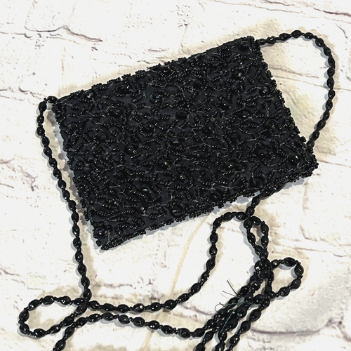 Vintage Pierre Urbach Black Beaded Purse Long Crossbody Beaded Strap - Picture 2 of 4