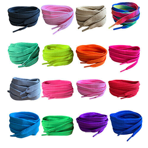 Coloured Flat Shoelaces 60 90 120 & 150cm's Long Laces For Trainers Shoes Boots - Afbeelding 1 van 77