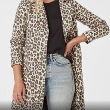 Justfab Coat Trench Sz Small Leopard Print Single Breasted 2 Button Midweight