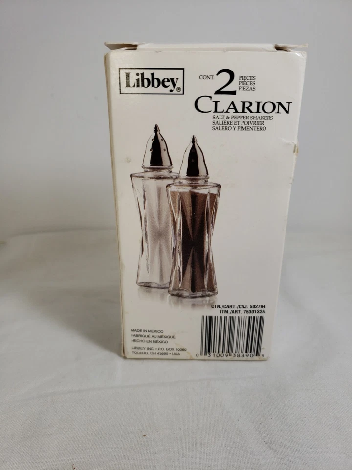 Saleros y pimenteros de vidrio Clarion de Libbey “Hermoso conjunto” nuevos Foto 3 de 4