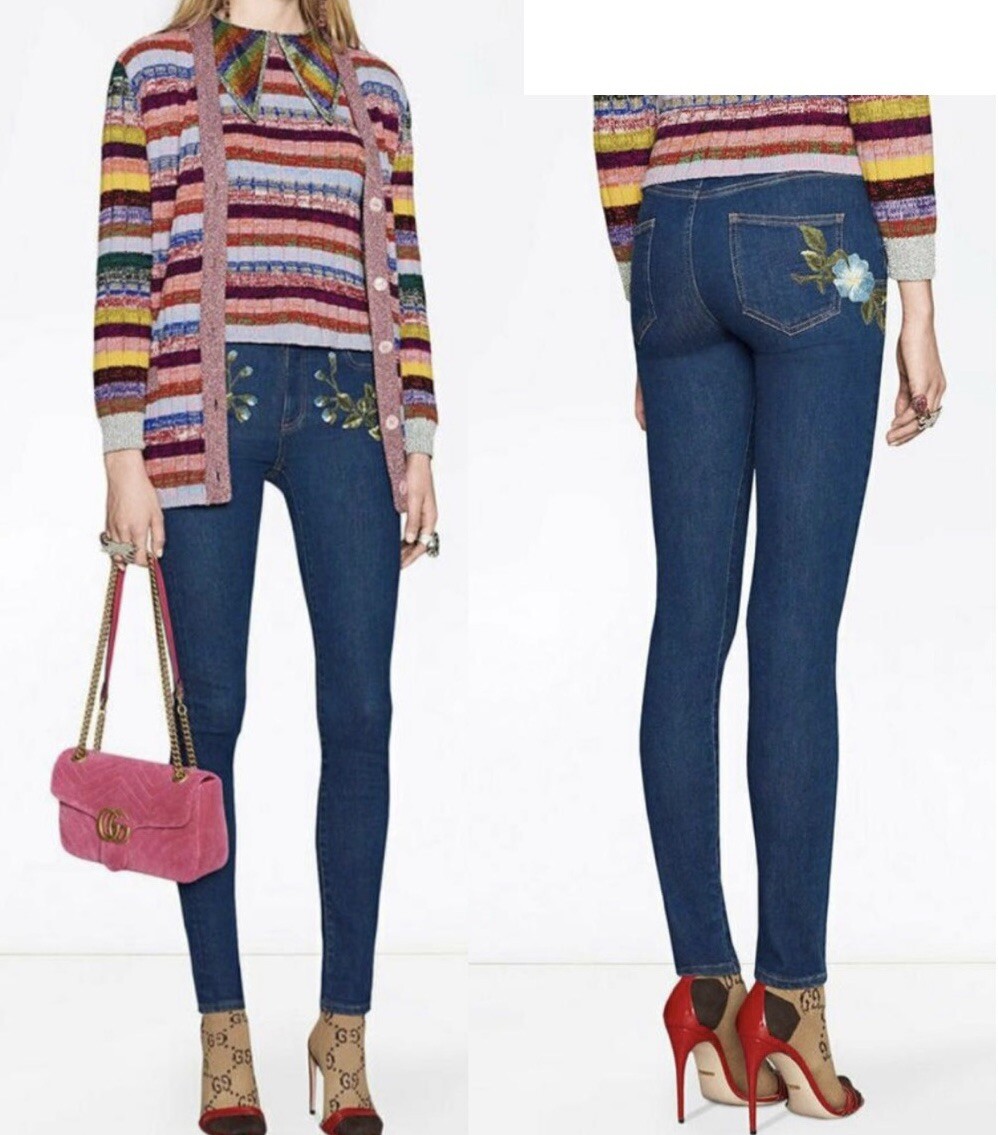 【GUCCI】embellished high-rise skinny ジーンズ NWOT? GUCCI $1100 Floral Bloom Embroidered Mid-Rise Stretch