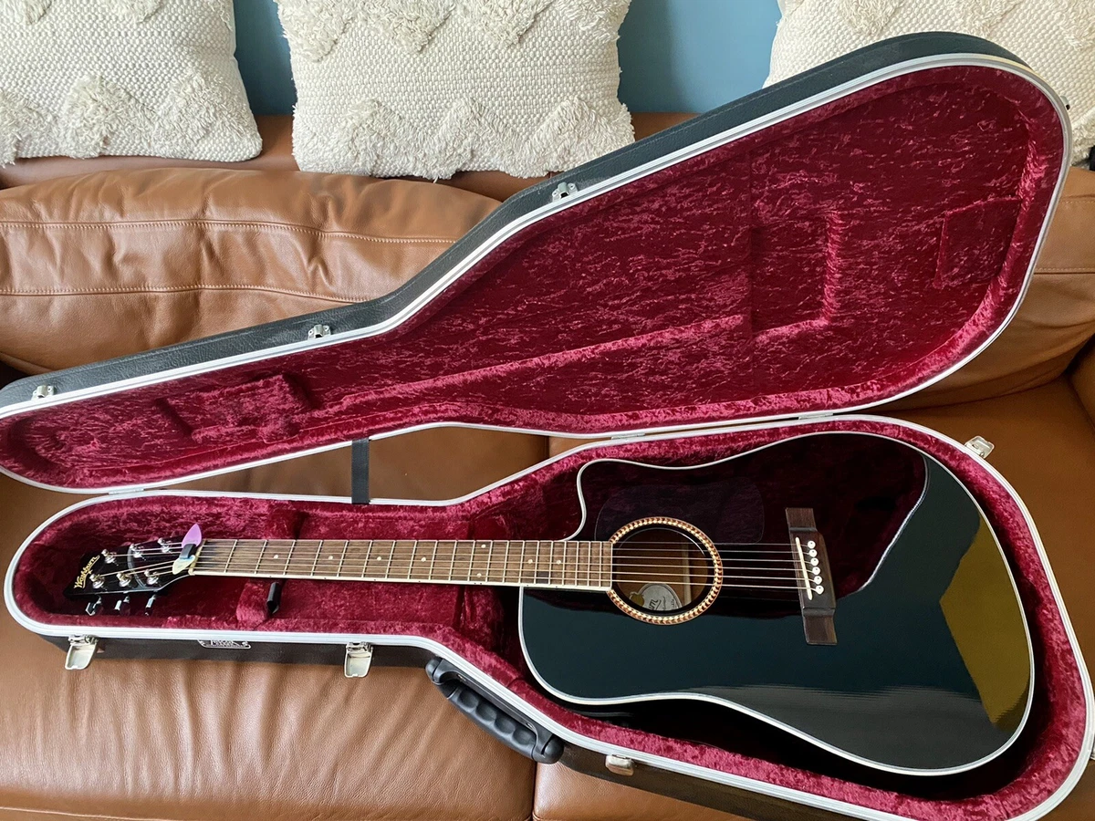 Washburn Guitar D10SCE Electric Acoustic Cutaway Guitar Black Hiscox Case