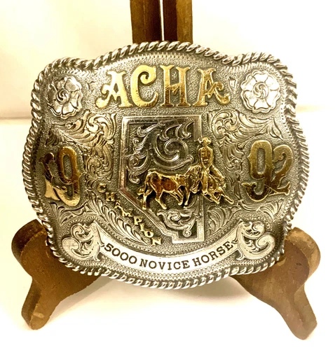 1992 ACHA CHAMPION 5.000 NOVICE HORSE Rodeo Trophy Belt Buckle 10K S.F. & G.F.