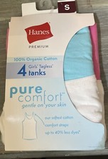 New Hanes Girl's Multicolor 4 Pack Tagless Tank-Top 100 Cotton Size S