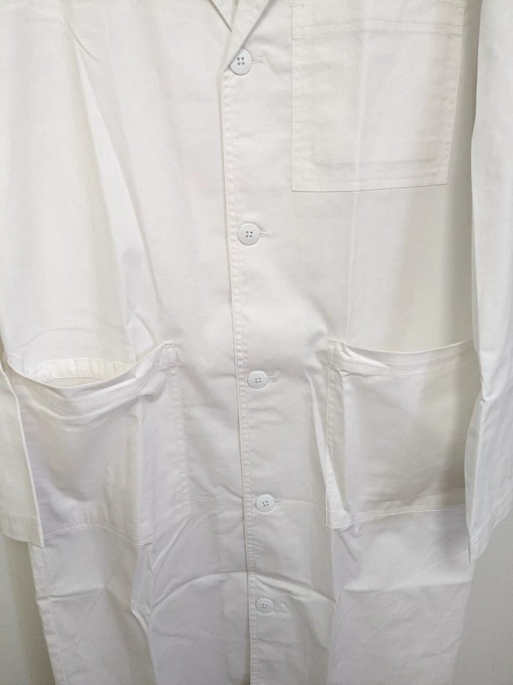 Cherokee Workwear Premium Core Stretch Unisex Lab Coat # 4421, SMALL Color~White - Image 4 of 4