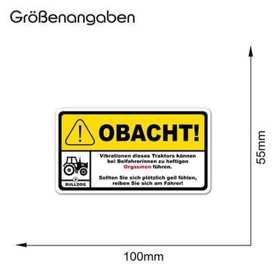 Finest Folia Fun Sticker Achtung Vibration 10 X 5,5 Cm Aufkleber Für Fahrzeuge Kfz Zubehör Lustiger Bike Trekker Spruch Warnung Waschstraßenfest Selbstklebend R193 (05 Auto