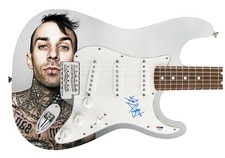Blink 182 Travis Barker Signed Photo Graphics Guitar PSA