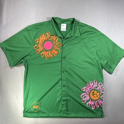 Nike Shirt Mens L Green Project Uphoria Button Mesh Sun Graphic Streetwear FIRE