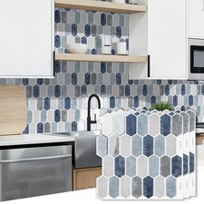 Long Hexagon Peel and Stick Tiles Backsplash,10-Sheet 3D Self Adhesive Wall T...