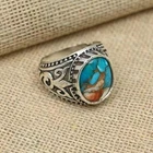 925 Sterling Silver Oyster Turquoise Statement Handmade Men's Ring All Size S52